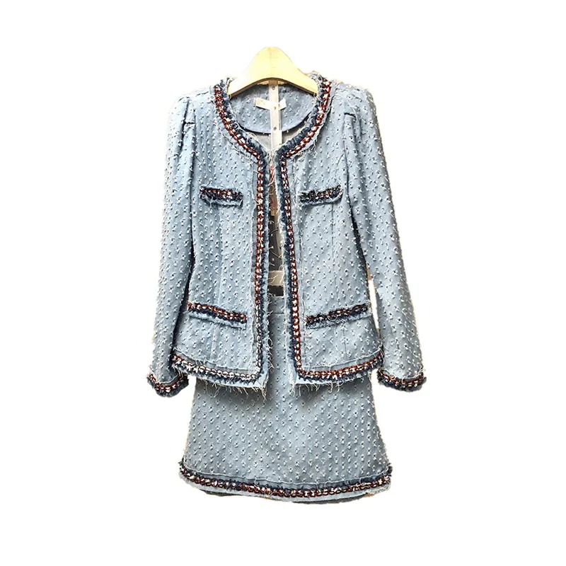 

Tailor Shop Custom Made 2020 Fall New Ladies Small Xiangfeng Women's Slim Denim Jacket and Skirt Two-piece