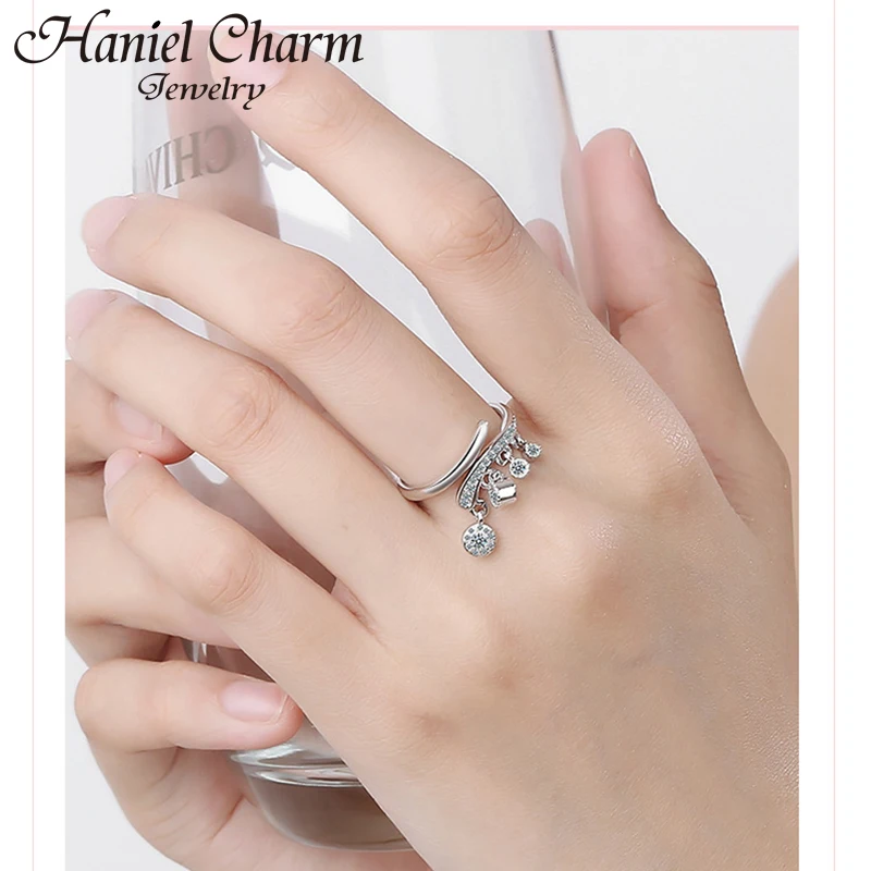 

2021 new 925 Sterling Silver Luxurious Crystal Tassel Pendant Ring Twist Design Cubic Zirconia Adjustable Fine Finger Jewelry
