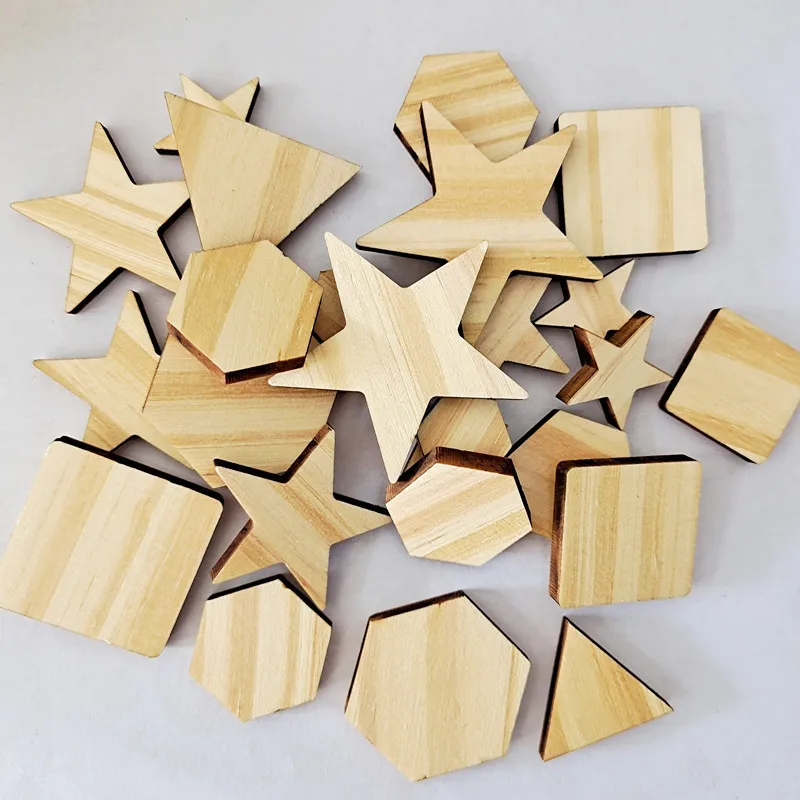 

50 шт. разных размеров деревянные поделки Заготовки деревянные звезды квадратные в виде корабля естественные необработанные звезды вырезы ...