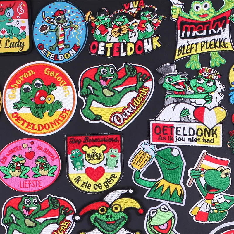 

Oeteldonk Patch Stripes Full Embroidery Frog Carnival for Netherland Diy Iron on Frogs Patches on Clothes Appliques Stickers F