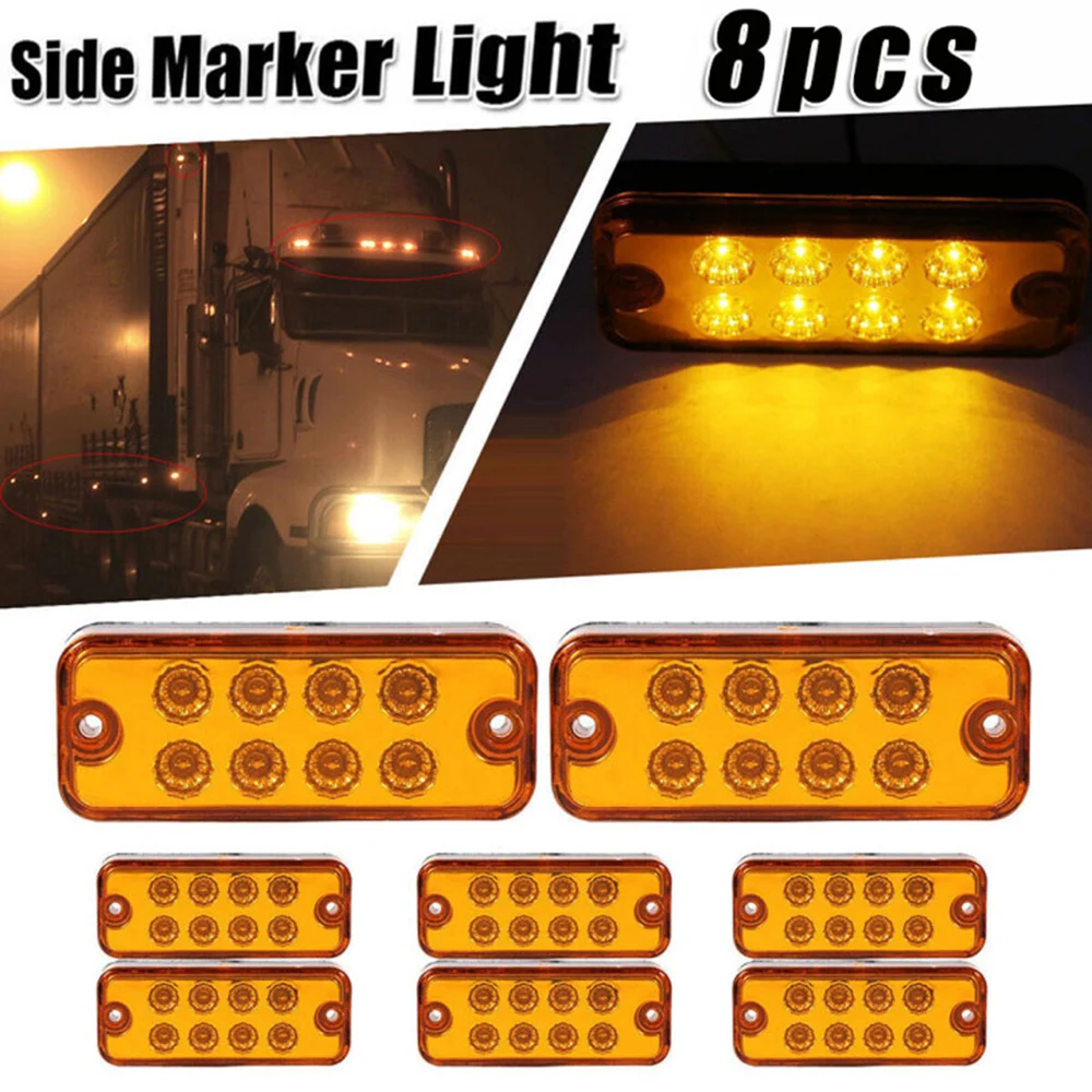 

Orange Light Parking Marker Plastic Rear 12-24V SMD 3000k Tail 8 LED 8Pcs