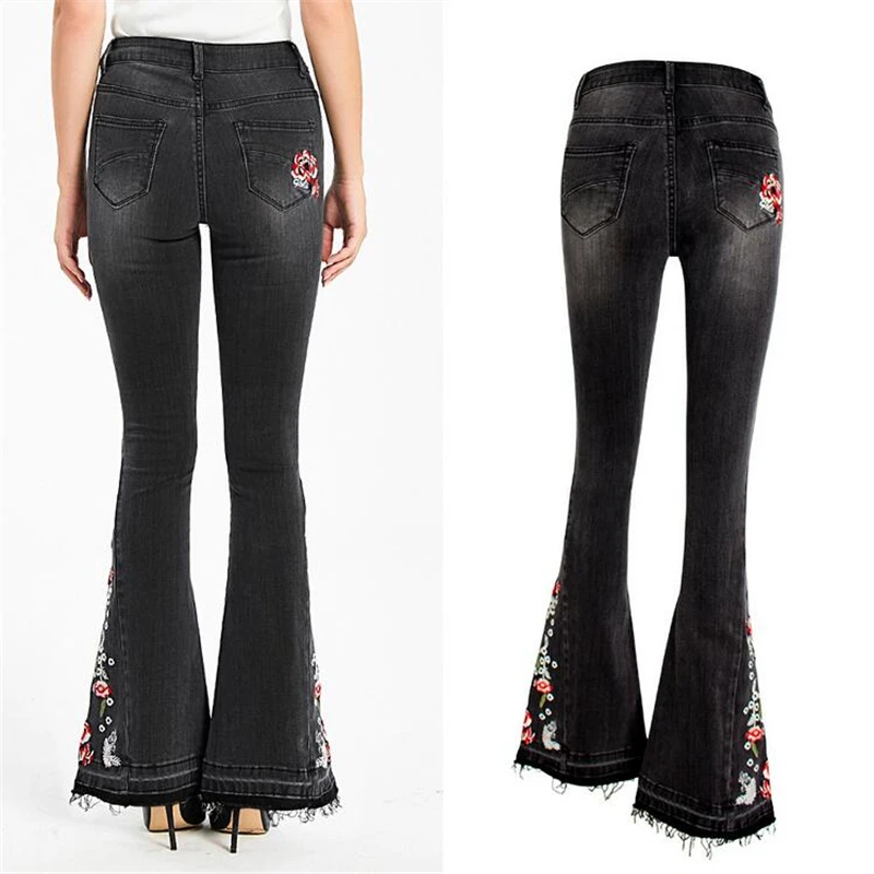 Женские джинсы с вышивкой в Европейском стиле эластичные узкие женские