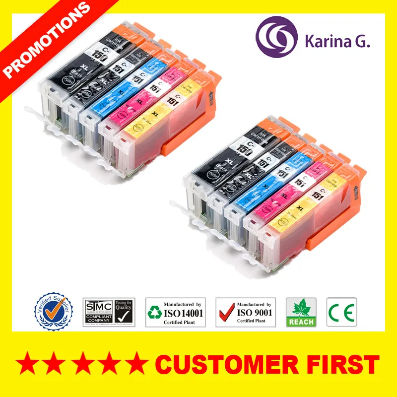 Совместимый для PGI-150 CLI-151 PGI150 PGI 150 чернильные картриджи для Canon PIXMA MG5410/MG5510/MG5610/MG6310/MG6410/MG6610 и т. Д - Цвет: 2Sets ( 10PCS )