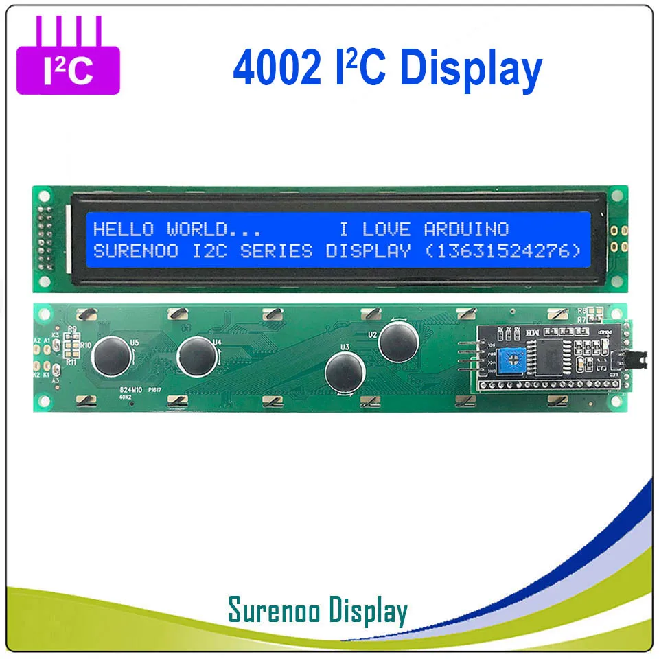 Серийный IIC/igc/TWI 4002 402 40*2 символ ЖК-модуль дисплей желтый зеленый синий с подсветкой для Arduino - Цвет: B Solder to LCD