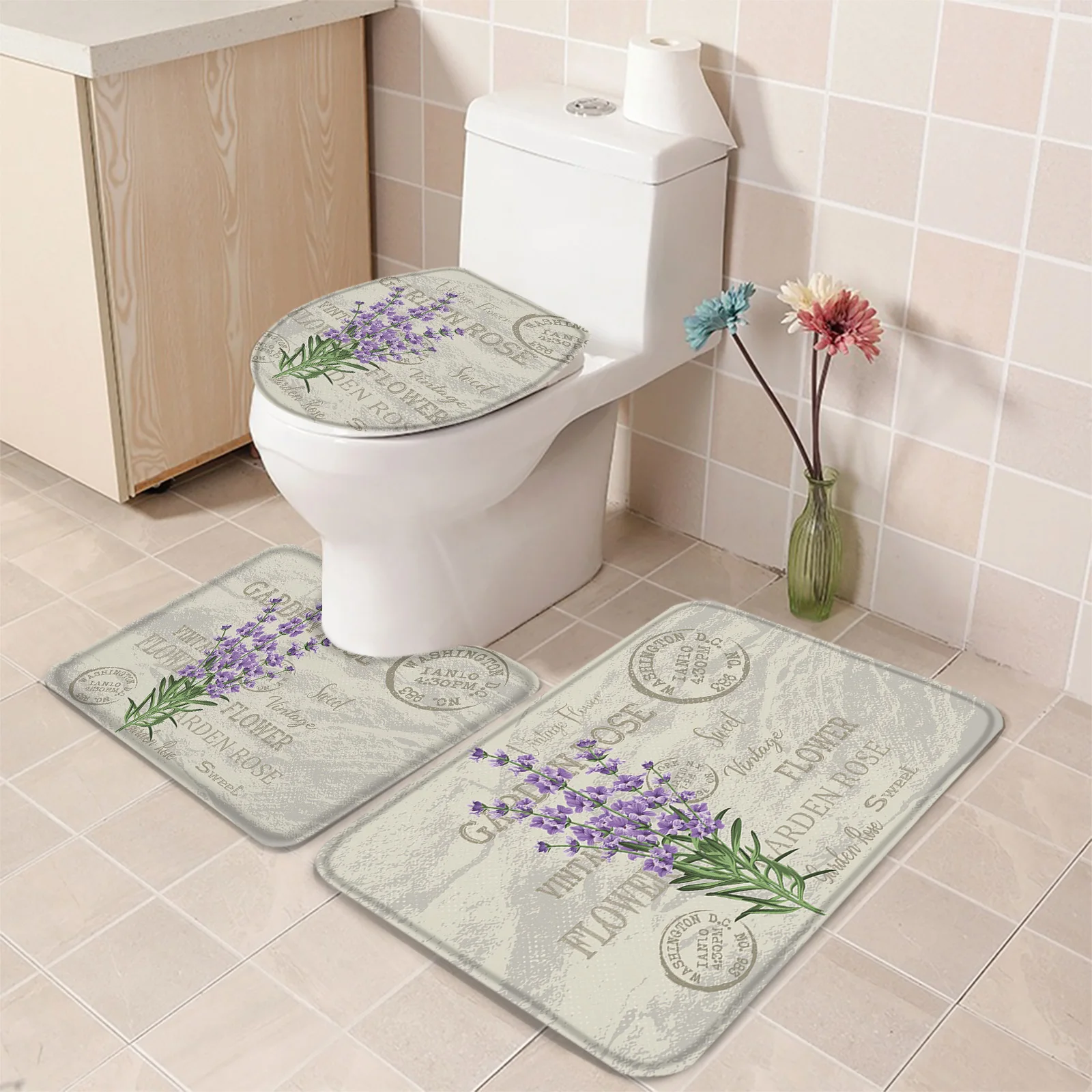 Фиолетовых цветов лаванды для Винтаж Почтовые открытки коврик ванной комнаты
