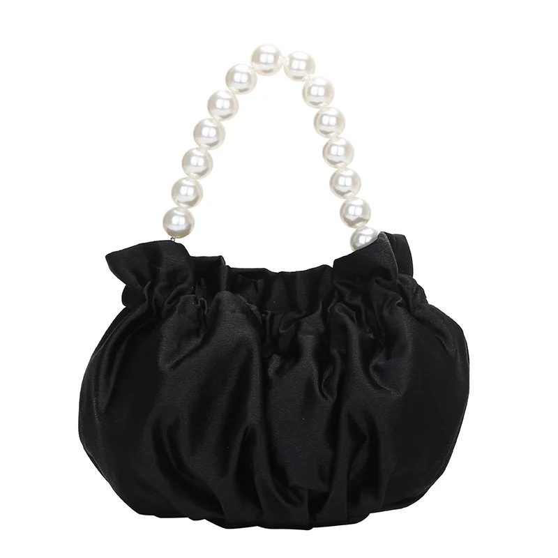 

Niche Design Pearl Fold Soft Leather Cloud Bag Female Korean Fashion Ring Portable Bucket Bag Messenger Small Bag Female