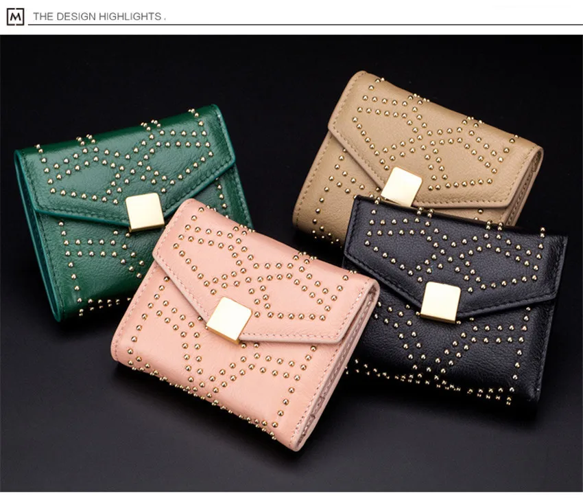 Новинка, Женский кошелек, кошельки, Женский кошелек Carteira Feminina, кошелек Cartera Mujer Portefeuille Femme, на застежке, с заклепками, отделение для заметок