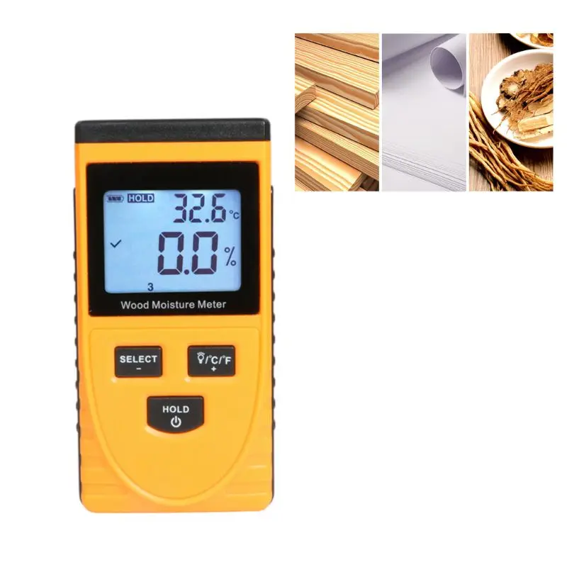

Digital LCD Display Inductive Wood Moisture Meter Ambient Temperature Tester