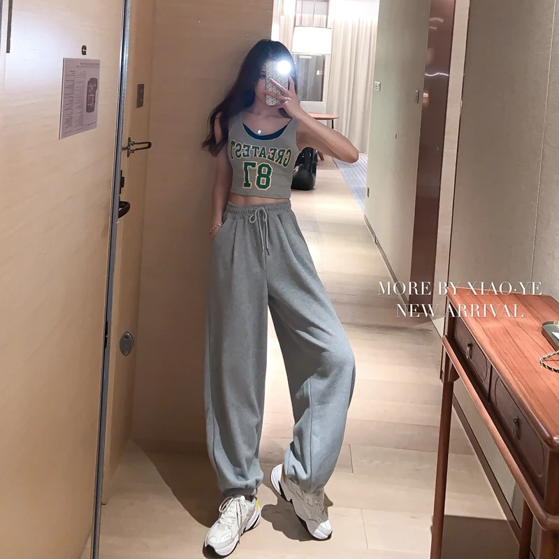

High Waist Casual Pants Women's Loose Slim Autumn Straight Lantern Pants New Black Vertical Trousers Casual Sports High Hip Hop