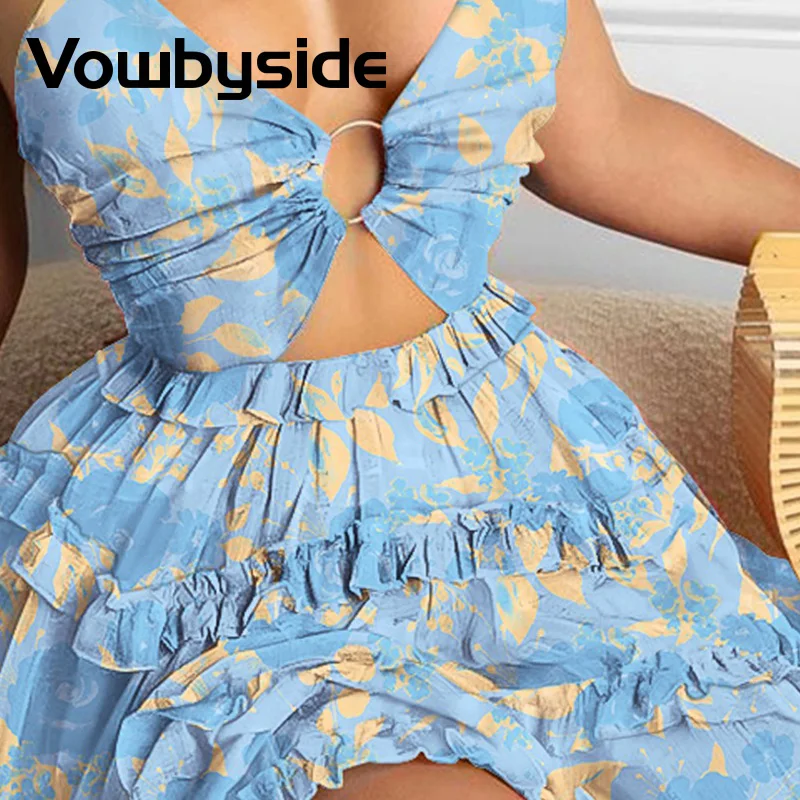 

Cami Deep-V Frill Hem Floral Print Dress Women Summer Dress