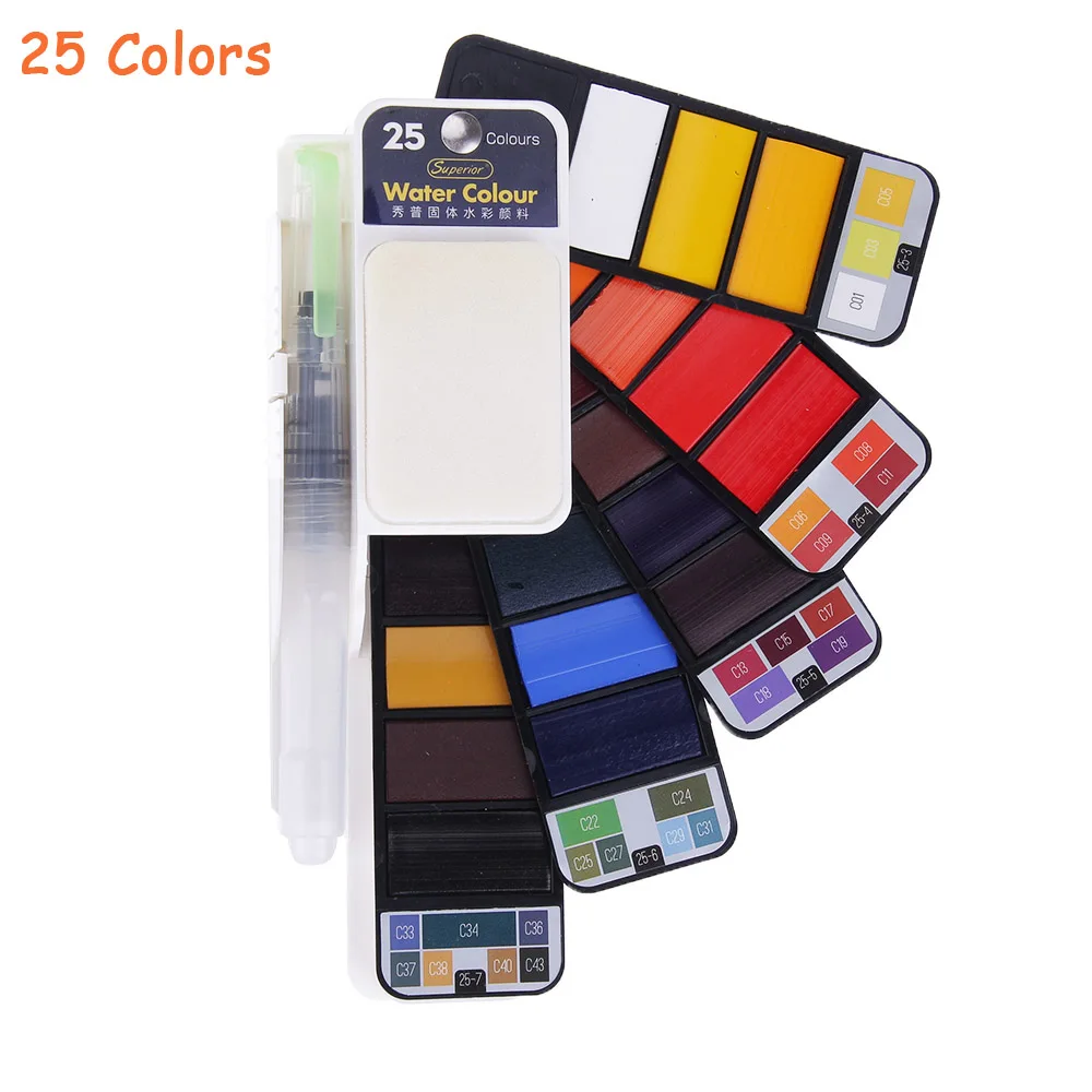 25 Colors Rovtop 18/25/33/42; однотонные сапоги до середины голени акварельные краски в наборе с кисточек для рисования количество Ручка Складная Дорожная воды Цвет для татуажа, пигмент для мануального татуажа рисовать - Цвет: 25 Colors