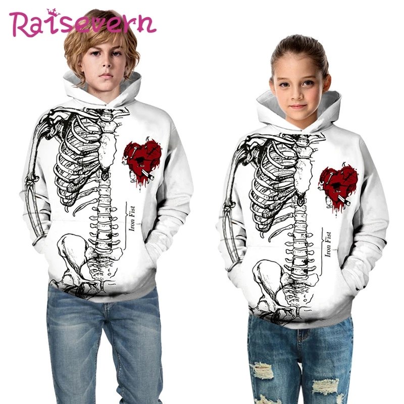 Детские толстовки с капюшоном 3D принтом черепа на Хэллоуин пальто унисекс