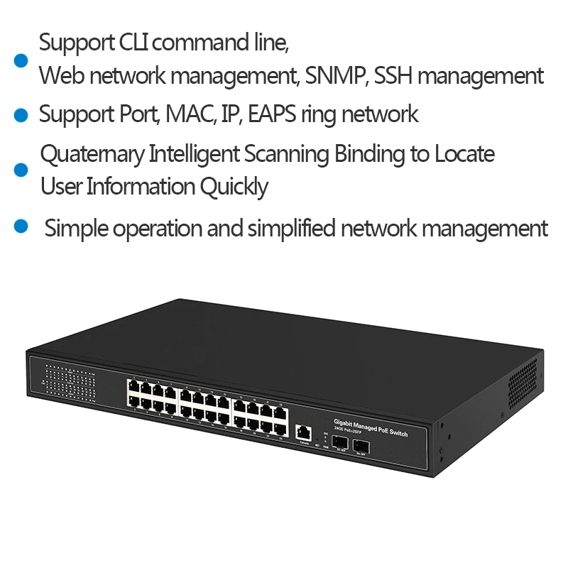 16 портов 24 порта гигабитный коммутатор PoE Ethernet коммутатор управляемый коммутатор PoE 48 В с 2 гигабитными слотами SFP IGMP VLAN управляемый коммутатор PoE