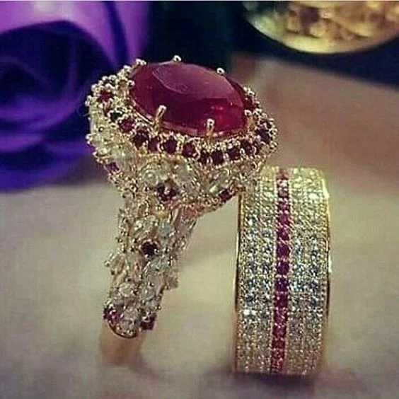 

2Pcs Fashion Luxury Princess Ring Cubic Zircon Bridal Marriage Elegant Rings for Women Couple Wedding Jewelry Accessories
