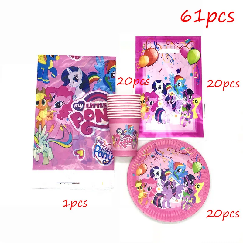 BeiPanLiZhuo-61pcs 61 шт./лот, одноразовые столовые приборы в стиле My Little Pony, кружки, тарелки, салфетки, детские скатерти для украшения дня рождения - Цвет: BeiPanLiZhuo-61pcs