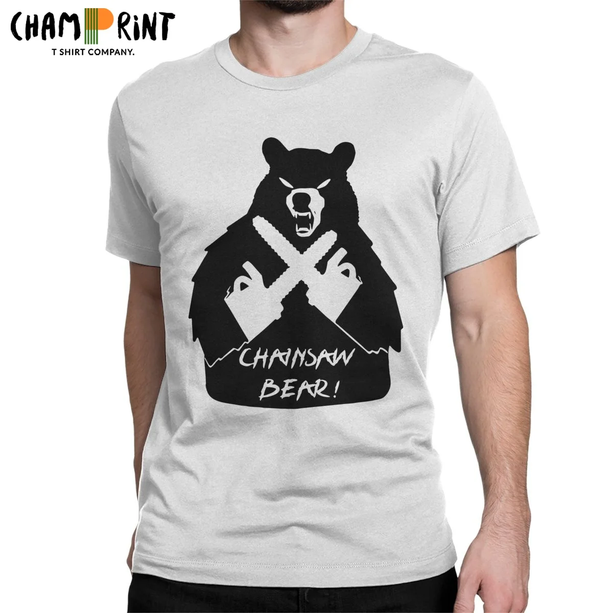 

Футболка мужская с принтом бензопилы и медведя, 100% хлопок
