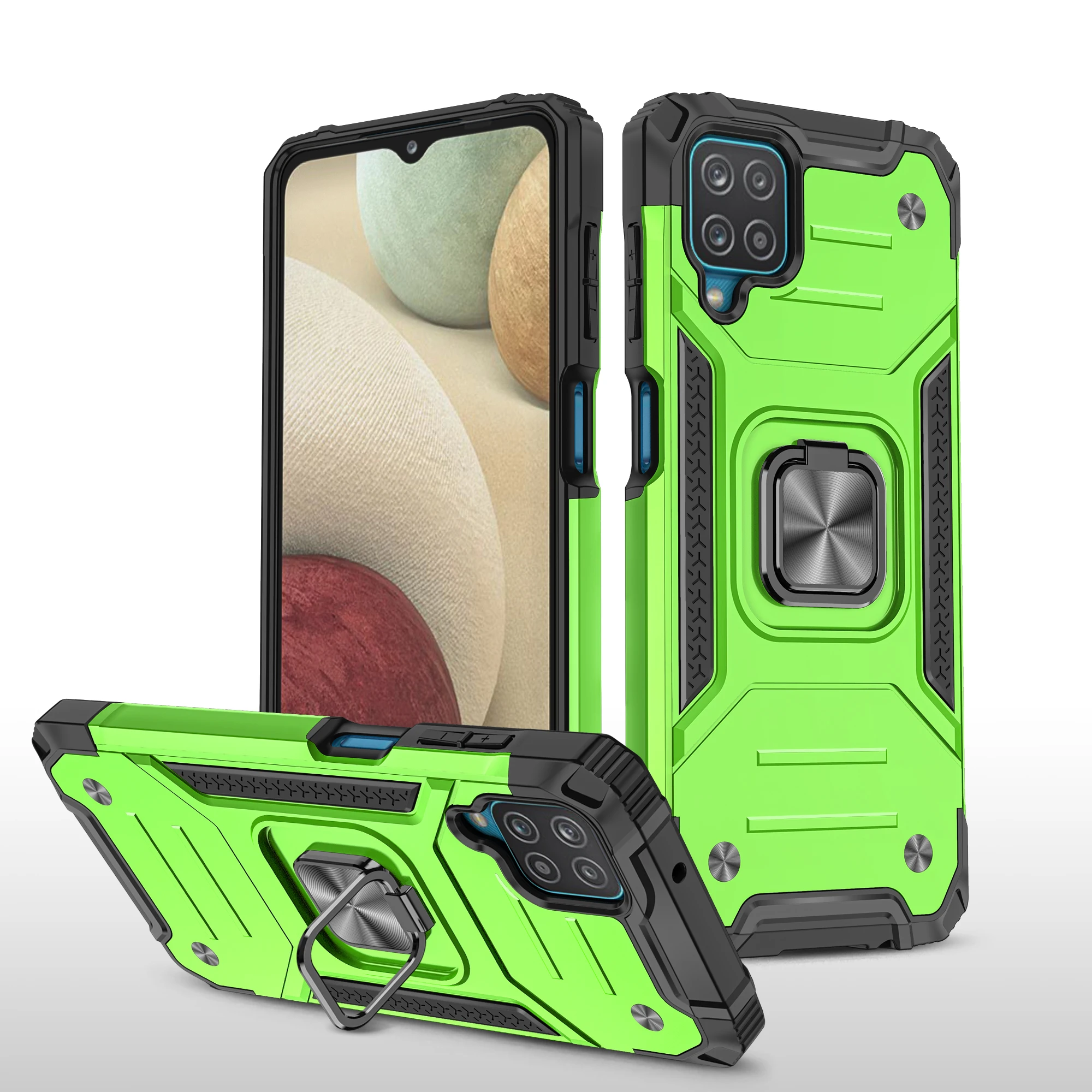 

Armor Shockproof Anti-fall Phone Case For Samsung Galaxy A12 A42 A22 4G 5G A32 A52 A72 A82 A90 Metal Ring Car Stand Back Cover