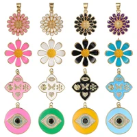juya diy fashion pendant necklace bracelet making accessories handmade enamel colorful flower greek evil eye charms supplies
