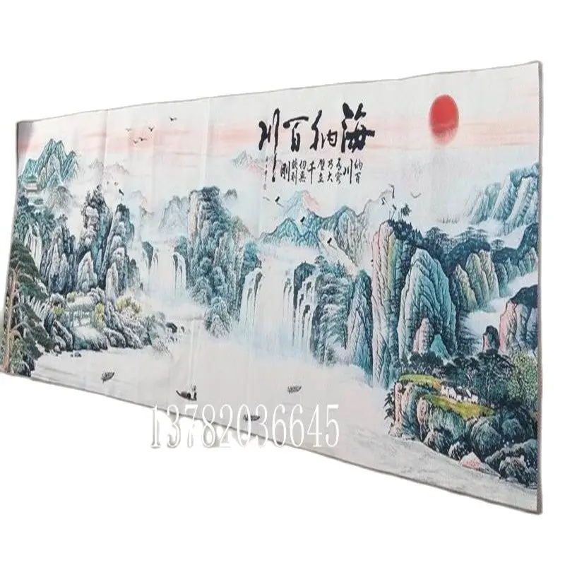 Китайский шелк ручной работы висячая Картина Пейзаж картина Хай на Бай Чуань |