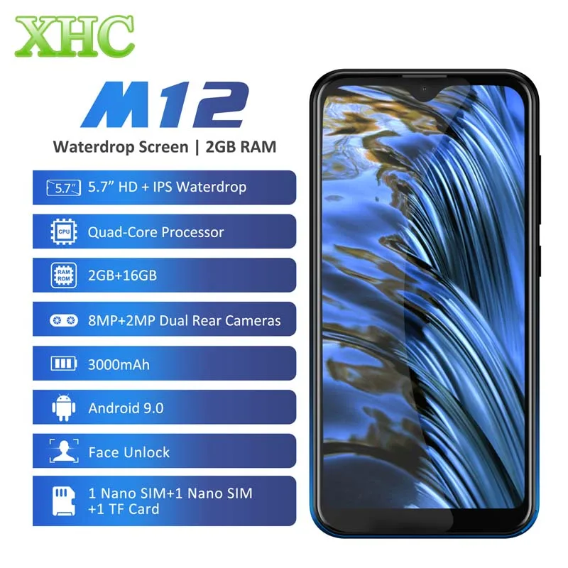 Мобильный телефон LEAGOO M12 Android 9 0 ОЗУ 2 Гб ПЗУ 16 ГБ 5 7 дюйма смартфон с Каплевидным