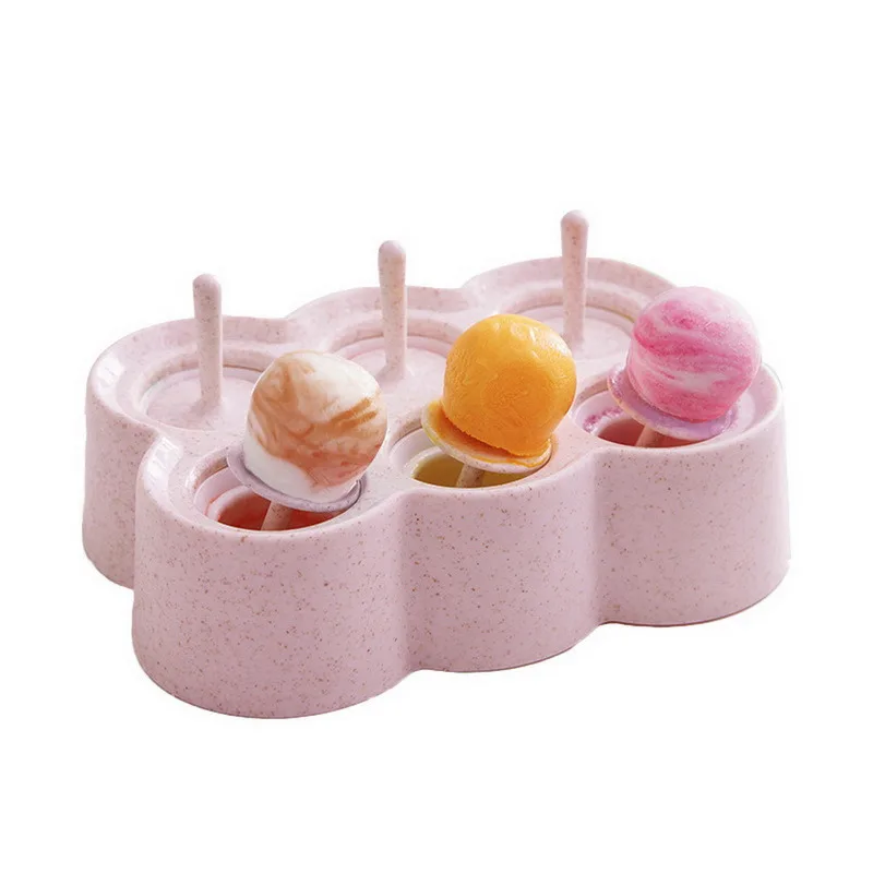 

3 Cells Round Shape Ice Cream Mold Silicone Summer Accessories Kitchen Tools Ice Cream Maker Dessert Molds With Popsicle Stick