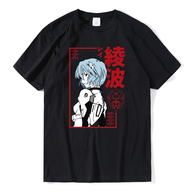 

2021 JAPAN Anime Rei Ayanami Evangelion Funny T Shirt Men New Black Casual Short Sleeve Tshirt Homme Manga Unisex T-shirt Tees