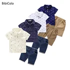 Летние комплекты одежды для детей Одежда для маленьких мальчиков рубашки с короткими рукавами для новорожденных мальчиков + джинсы цветной джинсовый костюм с шортами