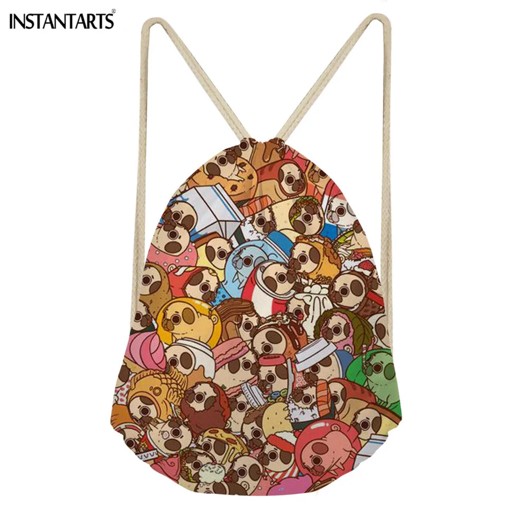 INSTANTARTS Cute Funny Pug Pupies Pattern Small Drawstring Bags Boys Girls Gym Bag Fashion Running Cycling Sack Women Men | Спорт и