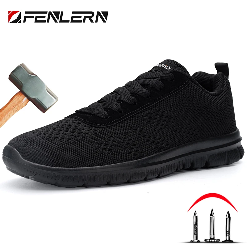 

FENLERN Indestructible Safety Shoes Men Slip Resistant Steel Toe Shoes Women Lightweight Breathable Sneakers Male Work Shoes