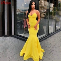 yellow elegant mermaid women formal party evening dress 2020 sweetheart neck robe de soire sleeveless prom gowns long dresses