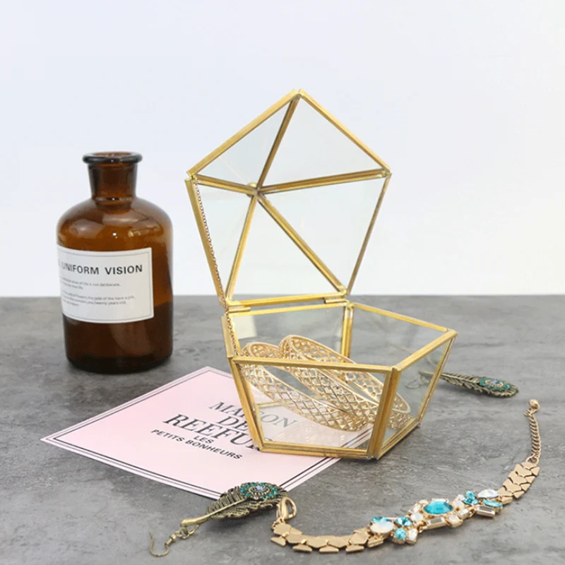 Геометрической формы прозрачный стеклянный контейнер свадебное кольцо браслет