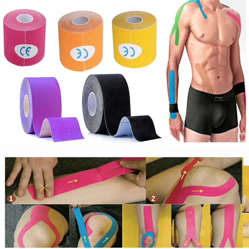 

5 pieces 5mx5cm Kinesiology Tape Sports Safety Tape Bandage Strain Injury Support Waterproof Elastic Physio Sport Tape patch