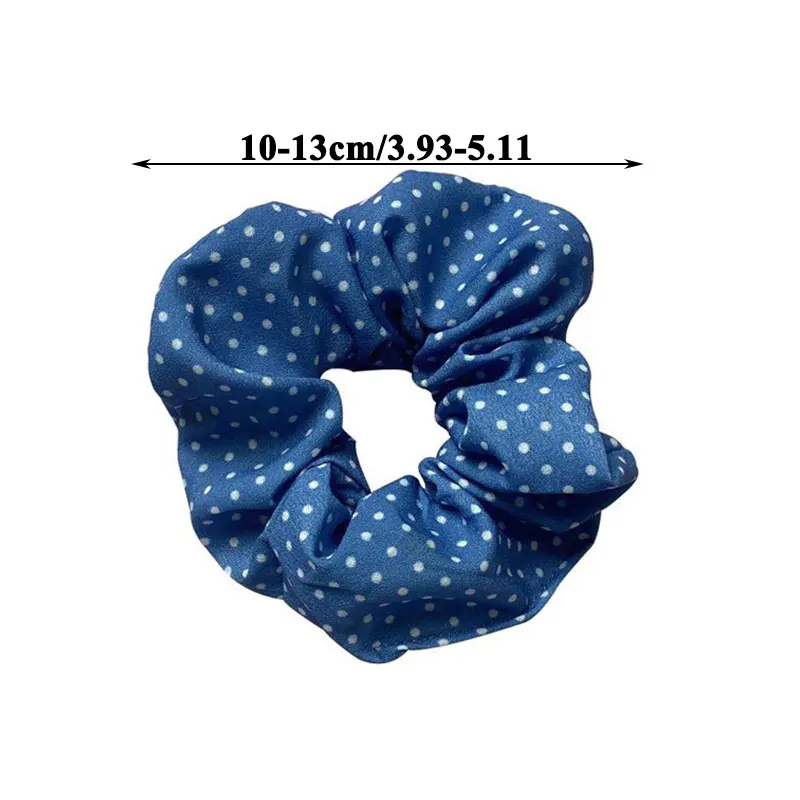 

1PC Blue Series Scrunchies Ponytail Holder Polka Dot Plaid Daisy Print Hair Rope Elastic Hair Rubber Band Stretchy Hair Ties