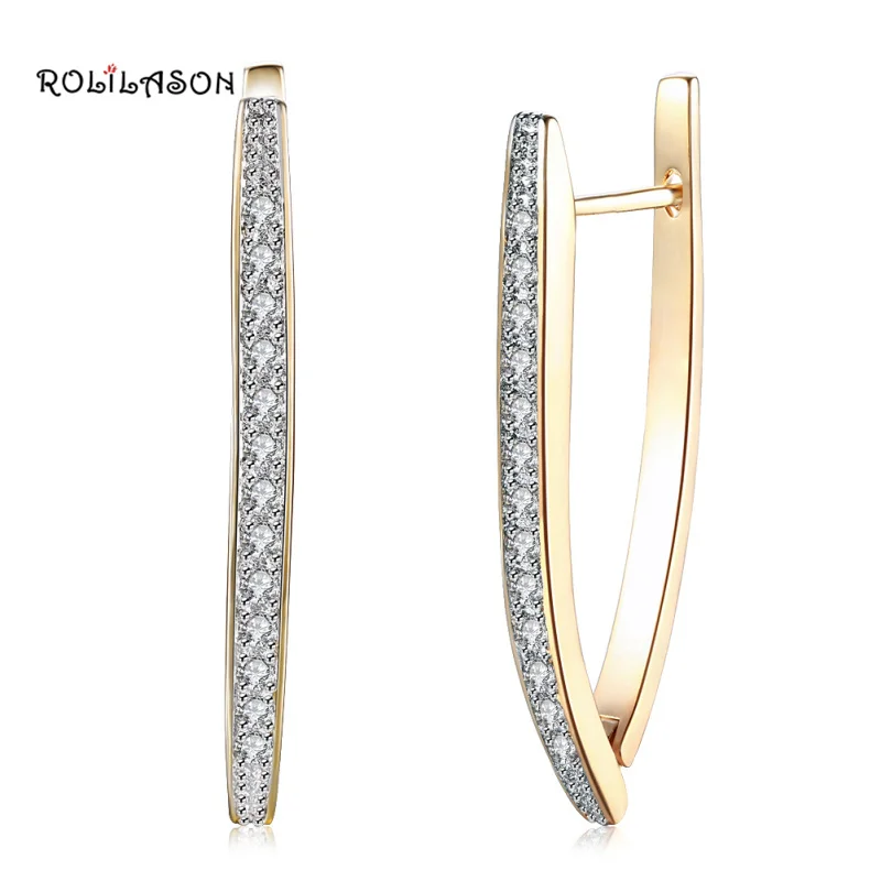 Женские длинные серьги Rolilason из 925 золота с цирконием элегантные деловые подарки