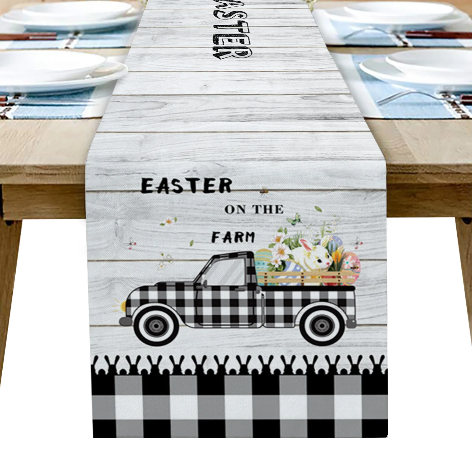 Сладкий грузовик яйца в черную и белую клетку Настольная дорожка дома украшение