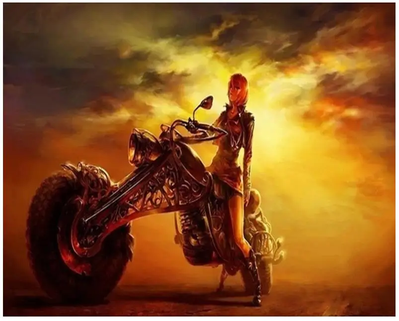 girl motorcycl diamond mosaic woman painting art drawing beads picture puzzle wall decor embroidery needlework handcraft | Дом и сад
