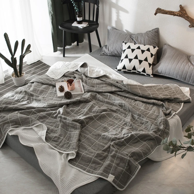

2021 New Soft Gauze Towel Blanket 100% Cotton 6 Layer Jacquard Throws 200*240cm Summer Boys Girls Quilt Pink Home Bedding Covers