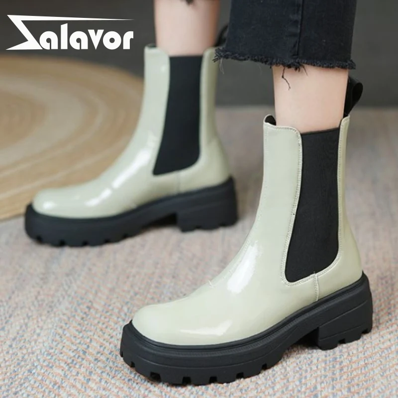 

Zalavor Real Leather Women Short Boots Fashion Platfrom High Heel Winter Shoes For Woman Warm Office Lady Footwear Size 34-40