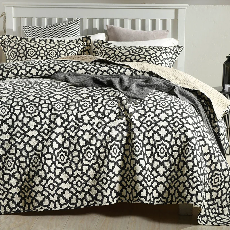 

Quality Bedspread Print Quilt Set 3PCS Quilted Cotton Quilts Bed Cover Sheets Pillowcase AB-Side King Queen Size Coverlet