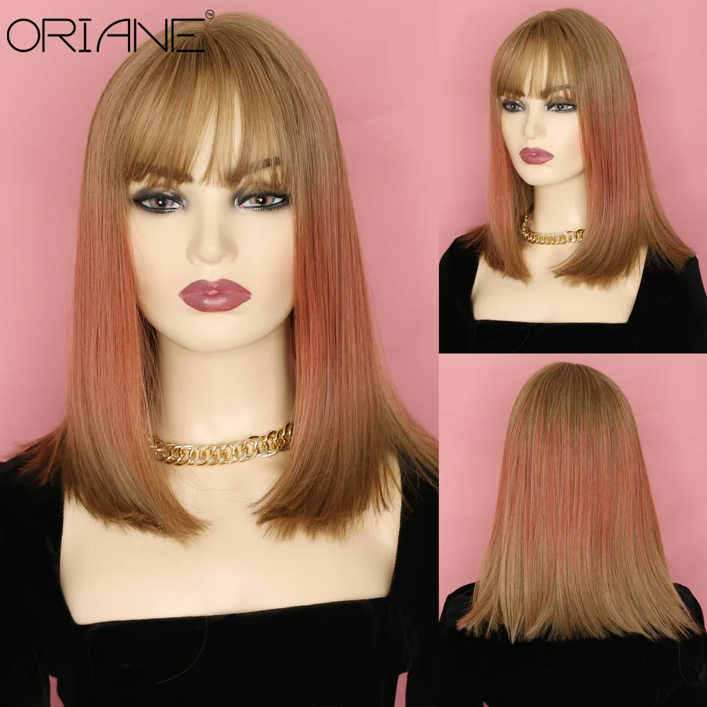 

ORIANE Blond Synthetic Wigs For Women With Bangs Noble Heat Resistant Synthetic Wigs Natural Straight Soft Hair Cosplay Wig