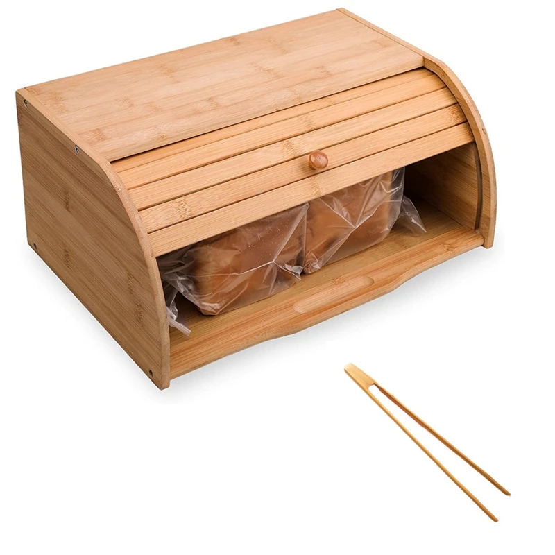 

Bamboo Bread Storage Box with Cover&Clip,Bread Bin,Top Kitchen Food Storage,Anti-Dust Storage Box