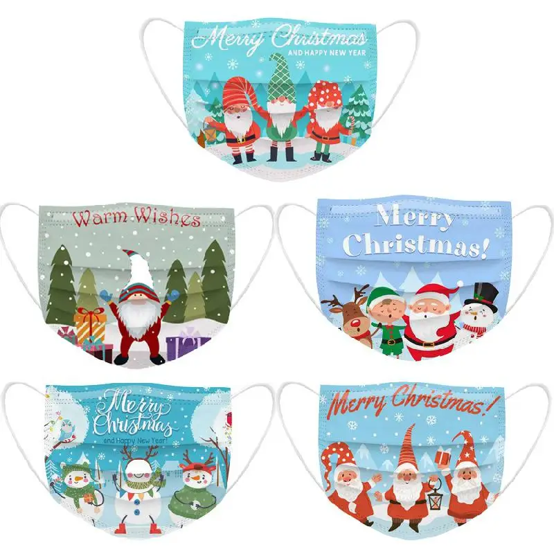 

Christmas Disposable Face Mouth Masks 3-layer Melt Blown Fabric Xmas Adult Children Printed Breathable Skin-Friendly Mascarillas