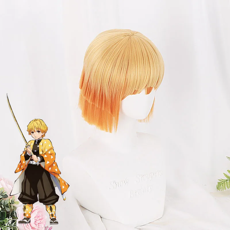 Парик для косплея аниме рассекающий демонов короткие желтые смешанные волосы