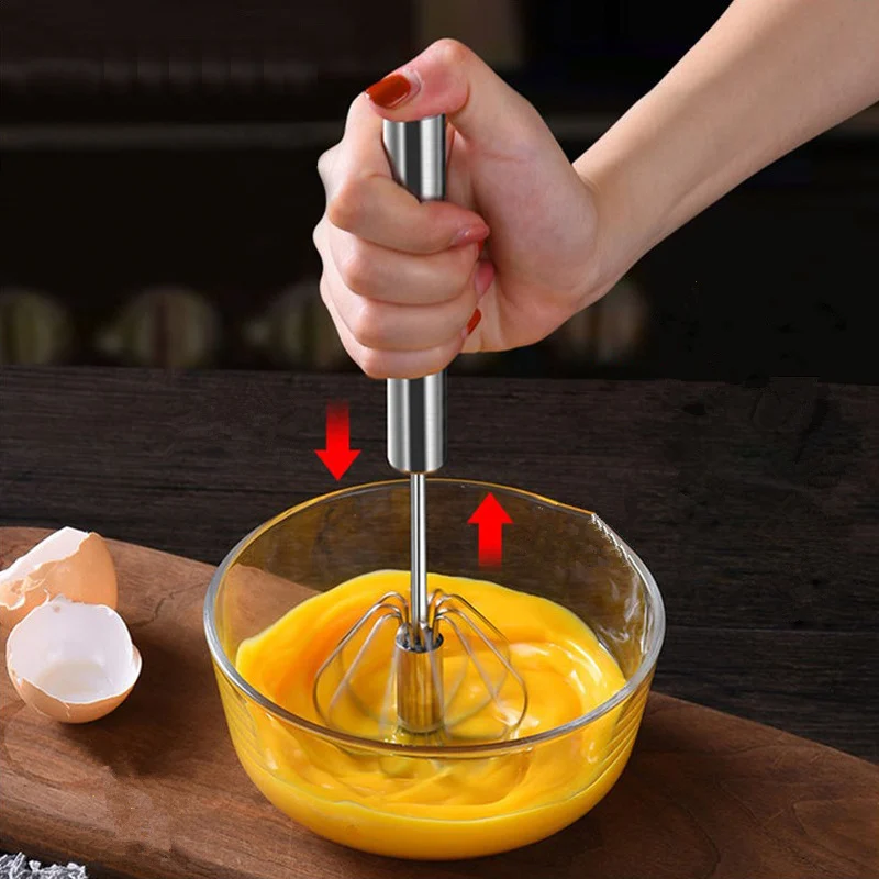 Semi-automatic Egg Beater Stainless Steel Whisk Manual Hand Mixer Self Turning Stirrer Kitchen Tools Gadgets | Дом и сад