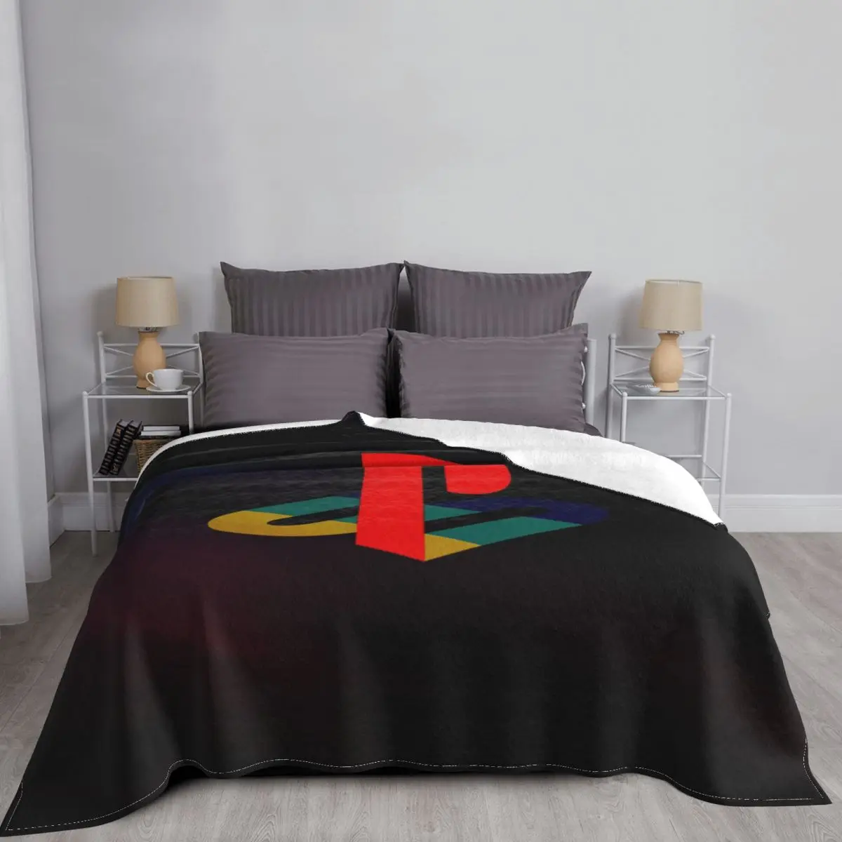 Alfombra de Playstation para sala de estar, manta de franela, cubierta de cama caliente, de lujo-4