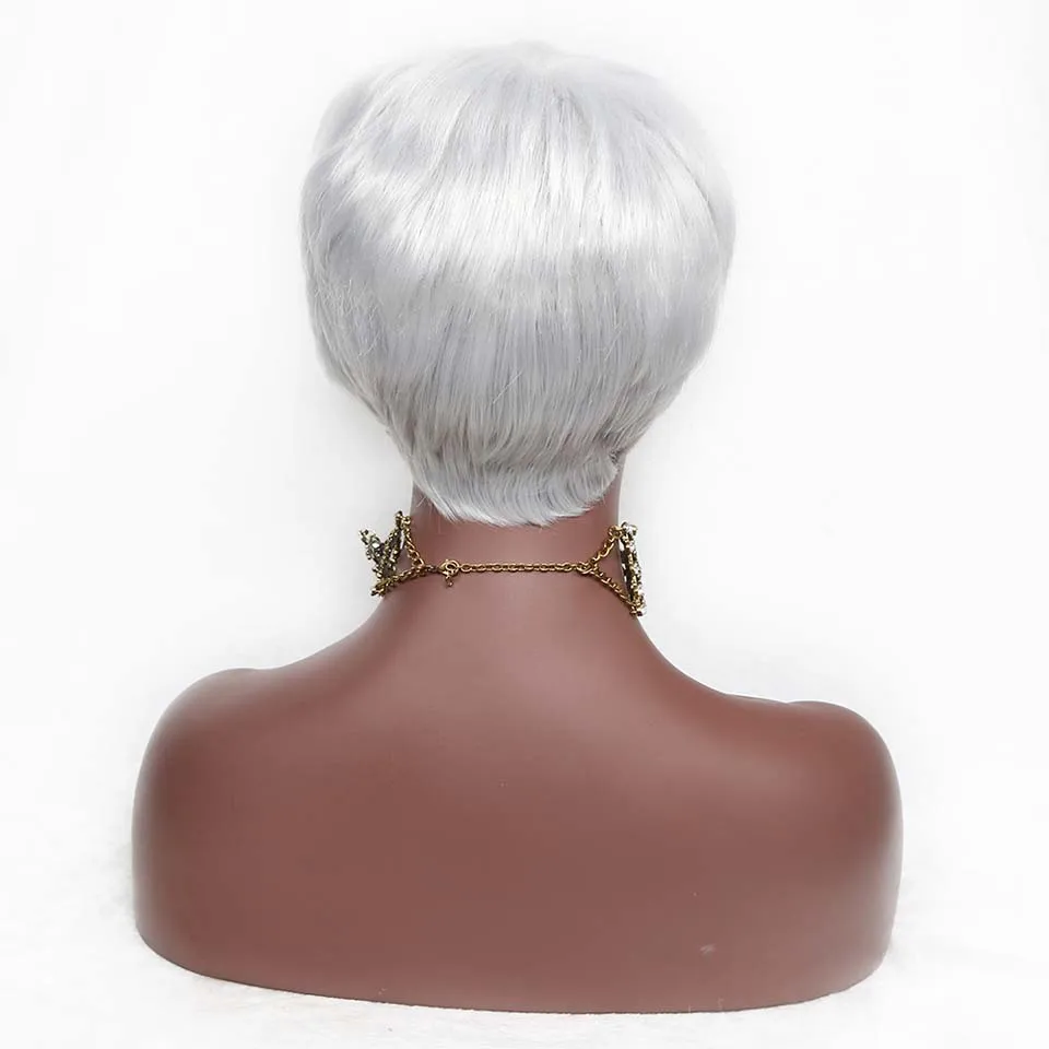 

Synthetic Short White Pixie Cut Wig With Bangs Straight Hair Wigs For Women Natural Afro High Temperature Umot