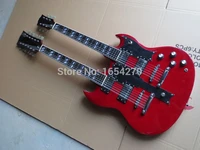 free shipping led zeppeli page 1275 double neck signed aged red body 6 string 12 strings guitar 150903