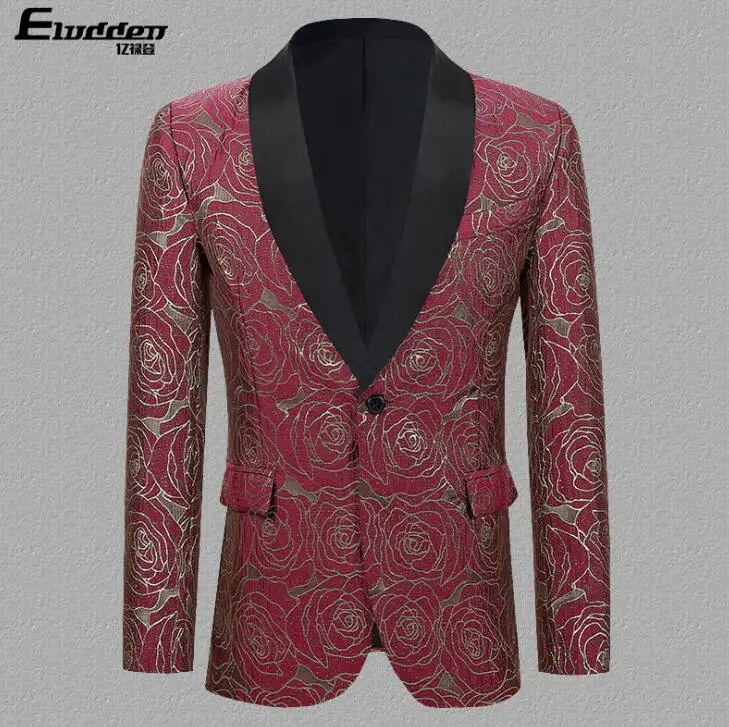 

Rose jacquard blazer men suits designs jacket mens stage costumes for singers clothes star style dress masculino homme