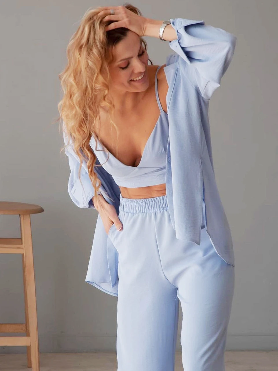 

Комплект пижамный Женский, 3 шт., с высокой талией