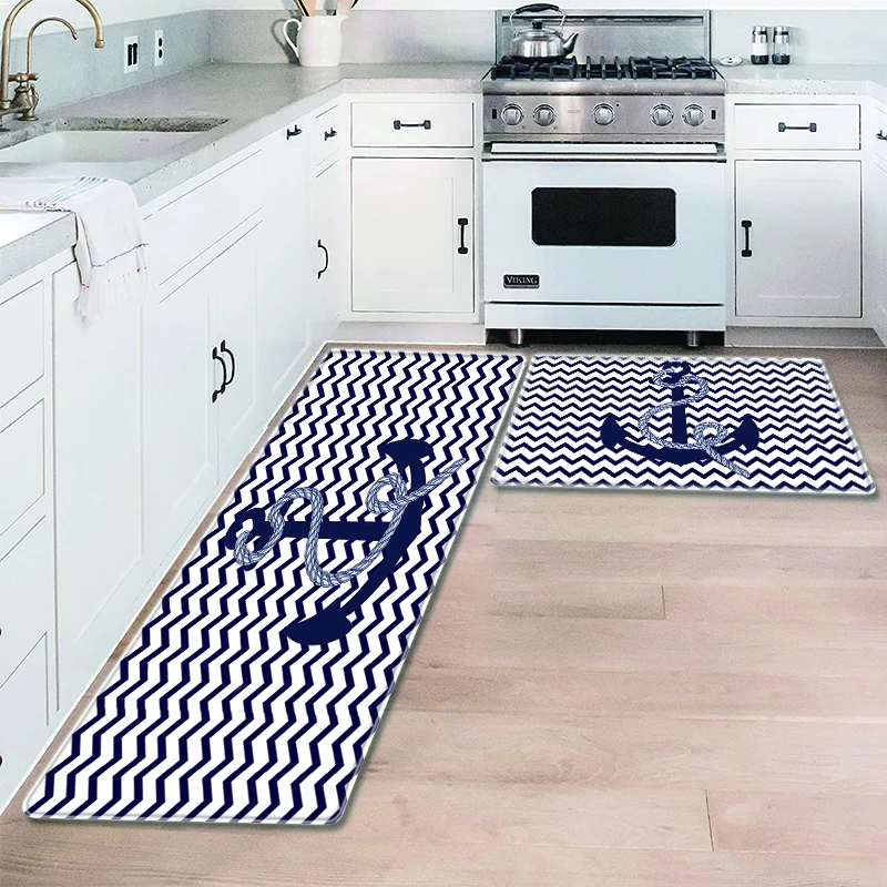 

Blue Anchor Kitchen Floor Mat Boat Pattern Hallway Bathroom Bedroom Doormat Decoration Area Rugs Floor Mat 3d Carpets For Home